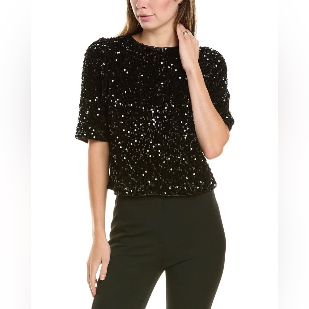 NWT Nanette Lepore Black Velvet Sequin Blouse Size S